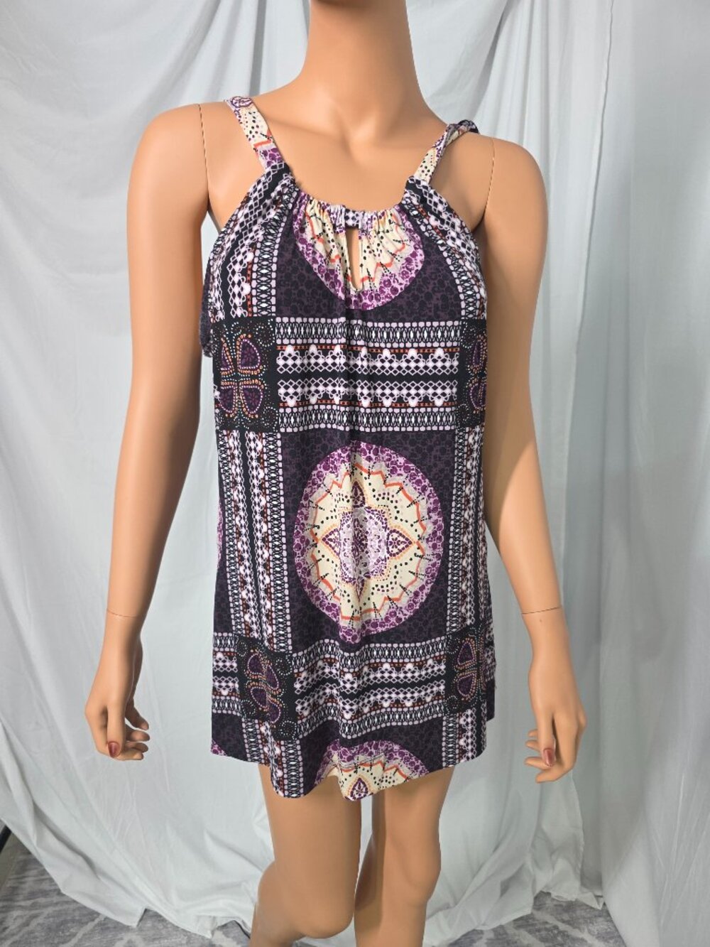 Style & Co Lela Medallion Print Halter Tunic Top Purple Size Small NWT